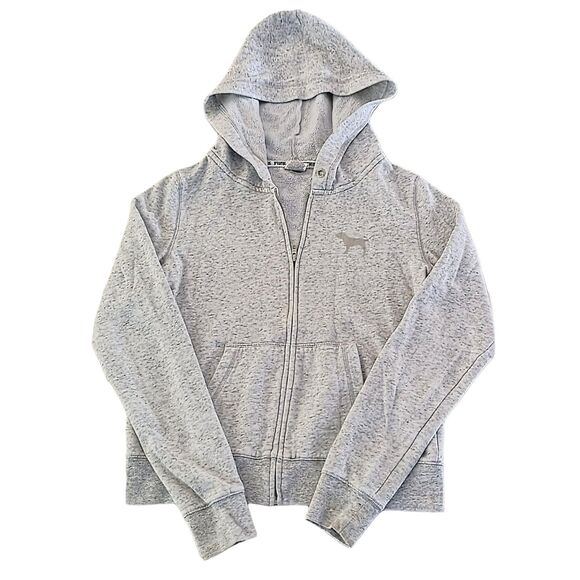 VS PINK Gray Zip-Up Hoodie – Size M (LOVE PINK Back) - Picture 2 of 11
